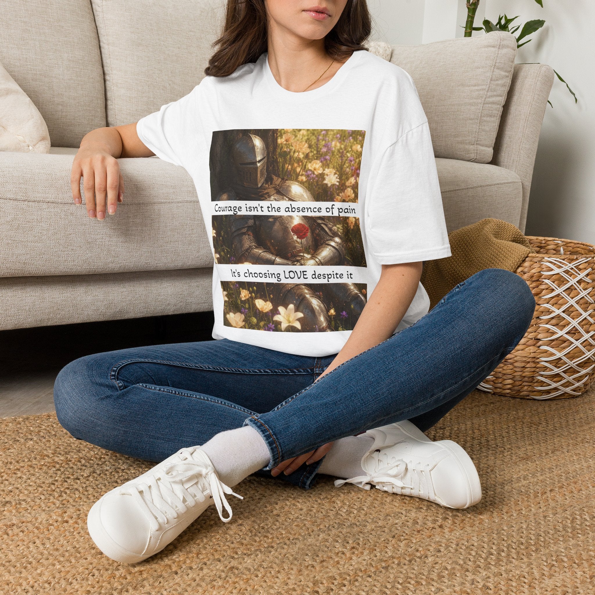 T‑Shirt — 'Courage isn't the absence of pain' Floral Mandalorian Tribute