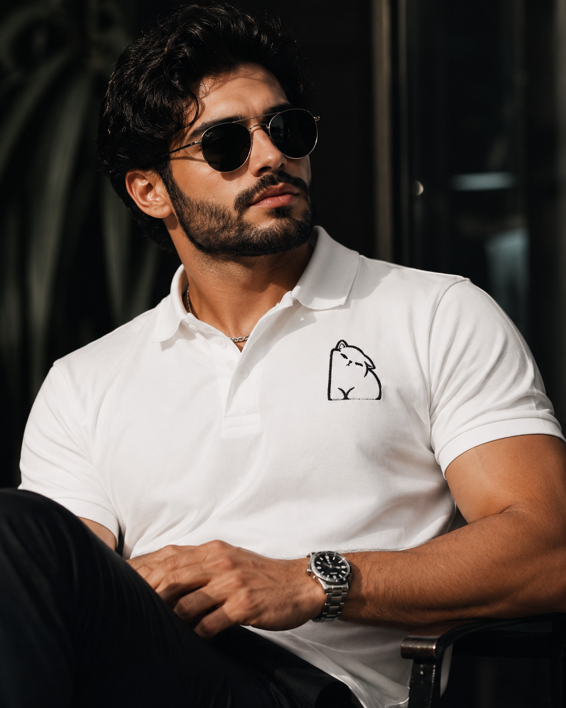 Embroidered Capybara Polo Shirt - Minimal Animal Logo