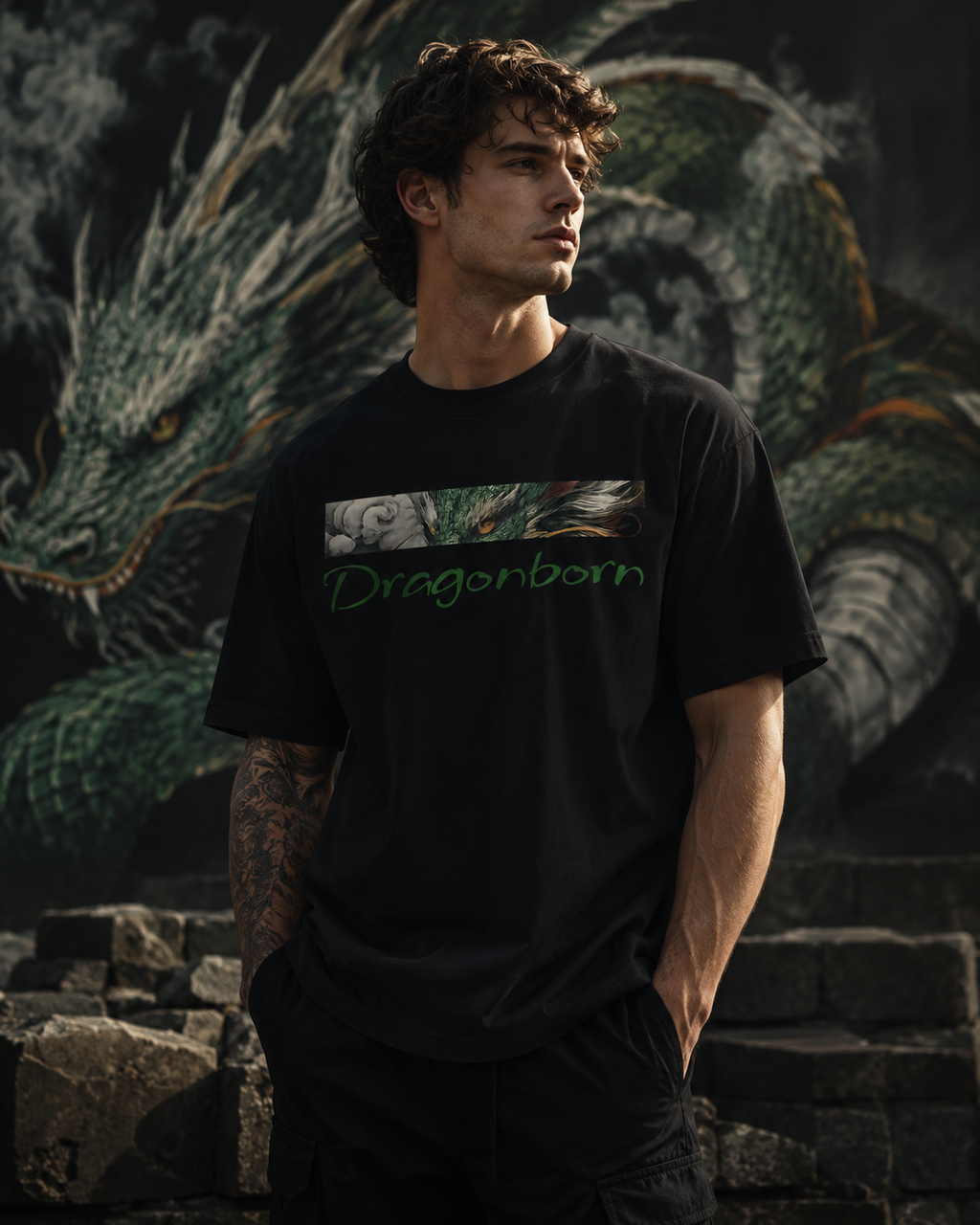 Dragonborn Tee | Green Dragon Graphic | Poppywear