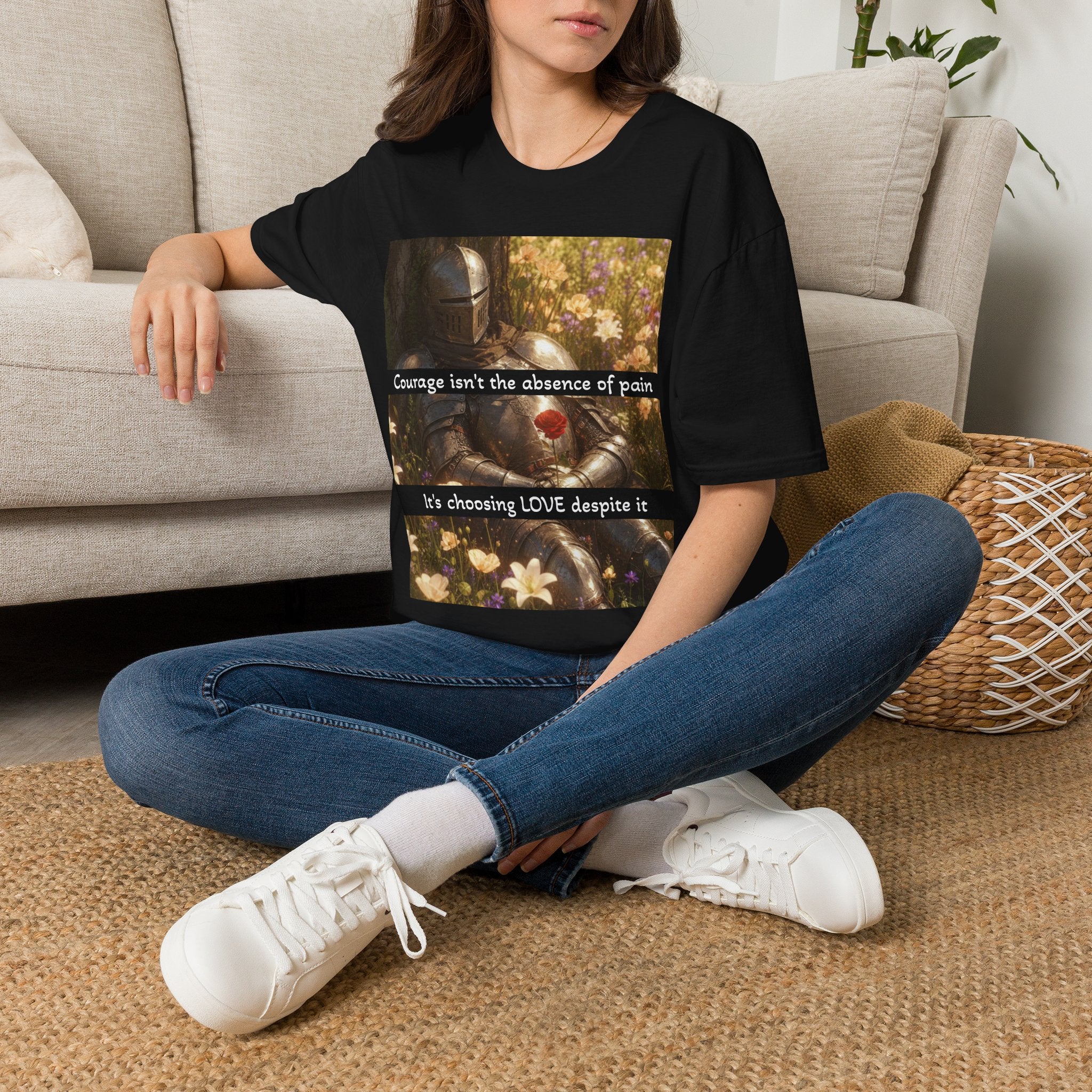 T‑Shirt — 'Courage isn't the absence of pain' Floral Mandalorian Tribute