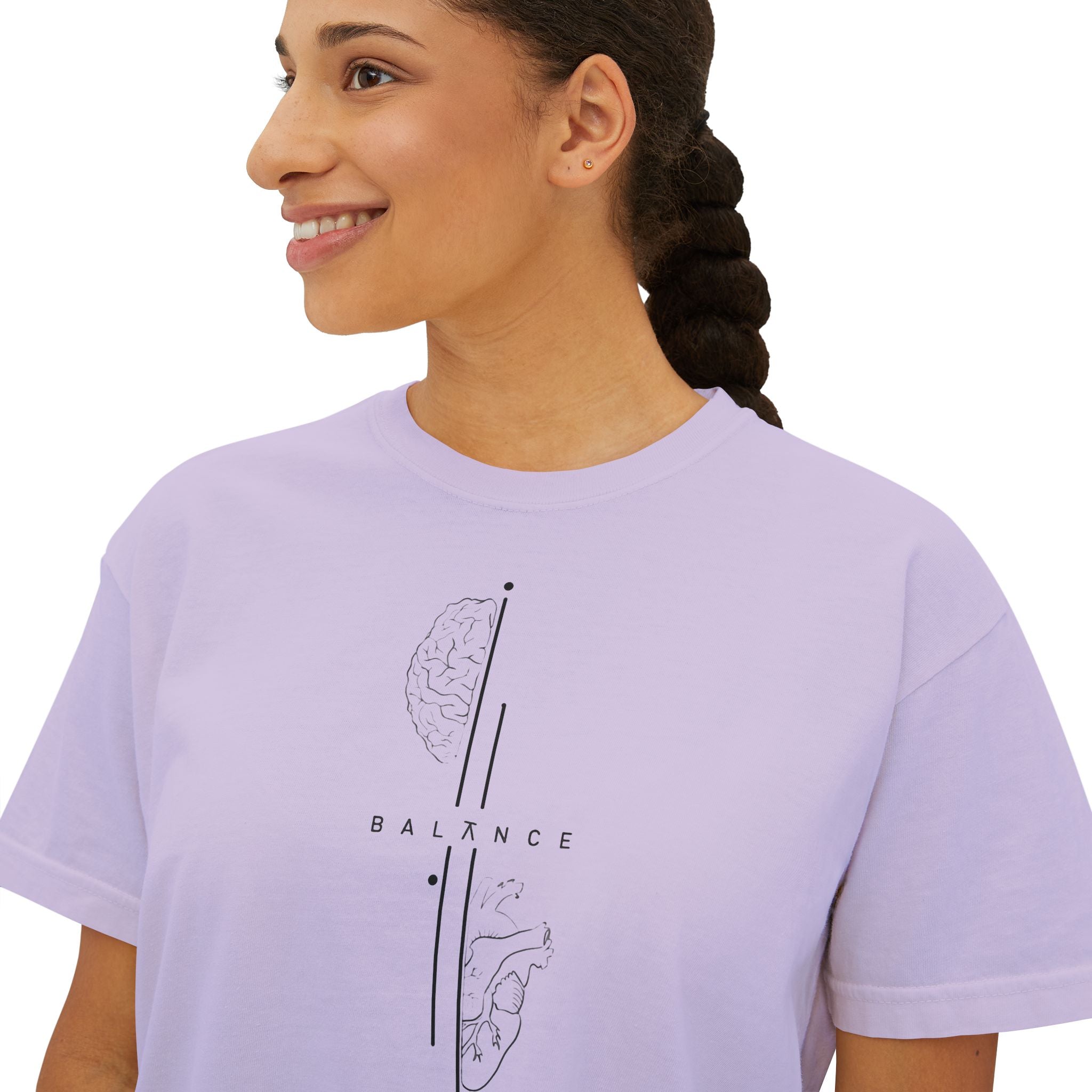 Minimalist Women's Boxy Tee — Vertical Line Geometric Graphic