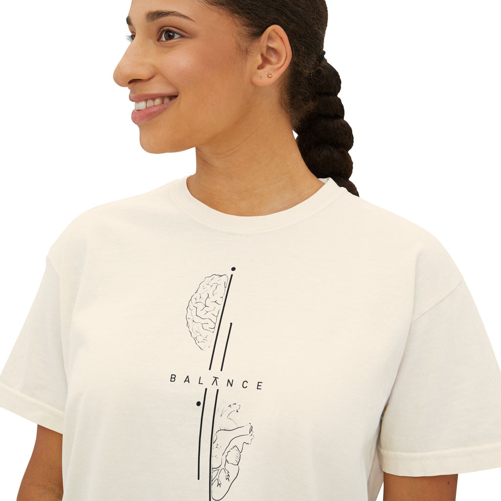 Minimalist Women's Boxy Tee — Vertical Line Geometric Graphic